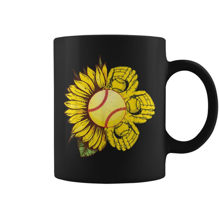 Vintage Softball Sunflower Mom Women Girl Mother Softball Coffee Mug
