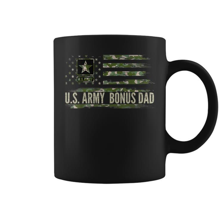 Vintage US Army Bonus Dad With Camo American Flag Veteran  Coffee Mug