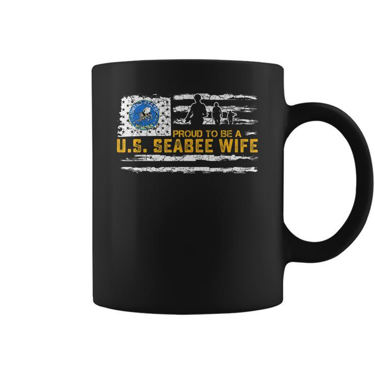 Vintage Usa American Flag Proud To Be A Seabee Wife Military Coffee Mug