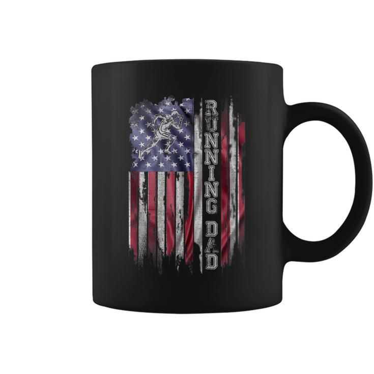 Vintage Usa Flag Proud Running Dad Runner Silhouette Funny  Coffee Mug
