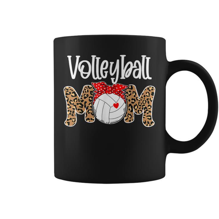 Volleyball Mom Leopard Messy Bun Game Day Funny Mothers Day  Coffee Mug