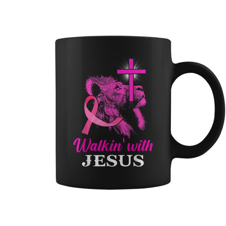Walking With Jesus Lion Christian Cross Breast Cancer Women  Coffee Mug