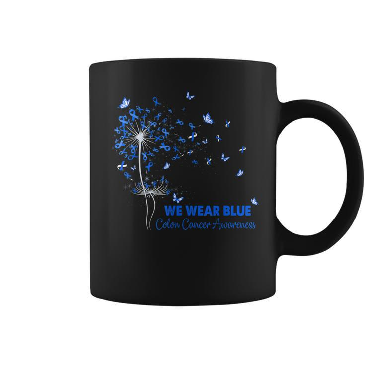We Wear Bluecolon Cancer Awareness Butterfly  Coffee Mug