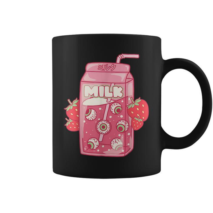Weirdcore Aesthetic Kawaii Strawberry Milk Carton Eyeballs  Coffee Mug