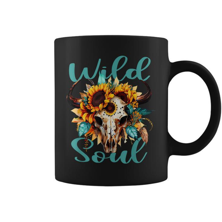 Wild Soul Women Vintage Western Sunflower Boho Cow Skull Coffee Mug