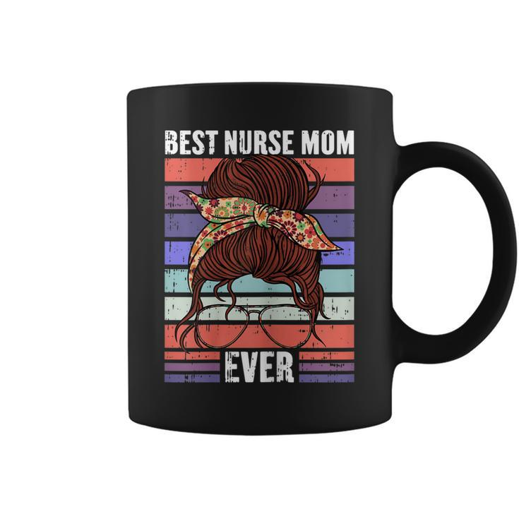 Womens Best Nurse Ever Mothers Day Retro Messy Bun Mom Momma  Coffee Mug