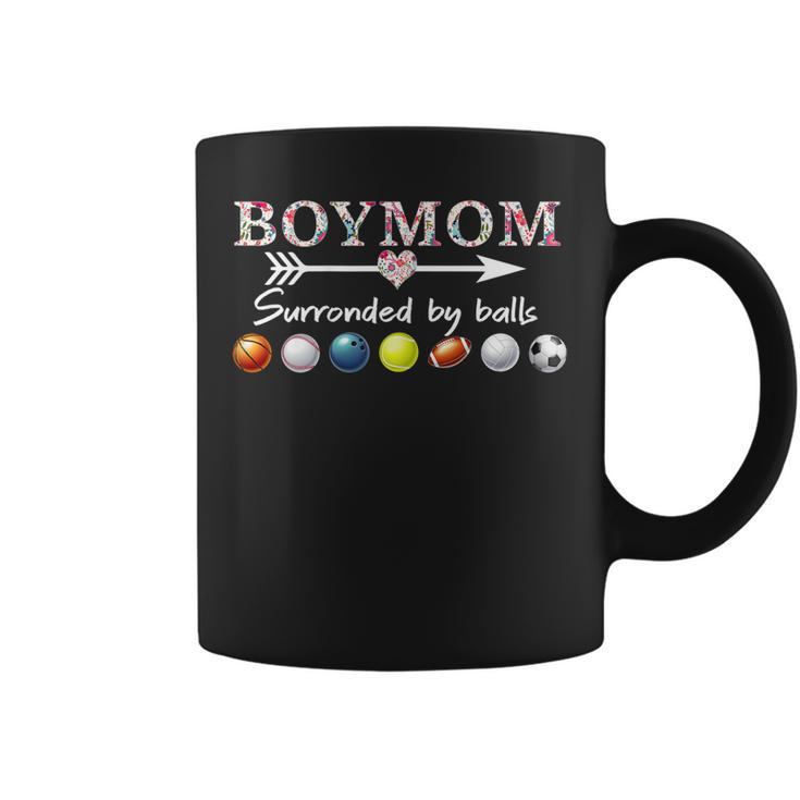 Womens Boy Mom Surrounded By Balls Tshirt For Women Mothers Day Coffee Mug