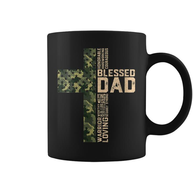 Womens Christian Blessed Dad Camo Flag Cross Religious Fathers Day  Coffee Mug