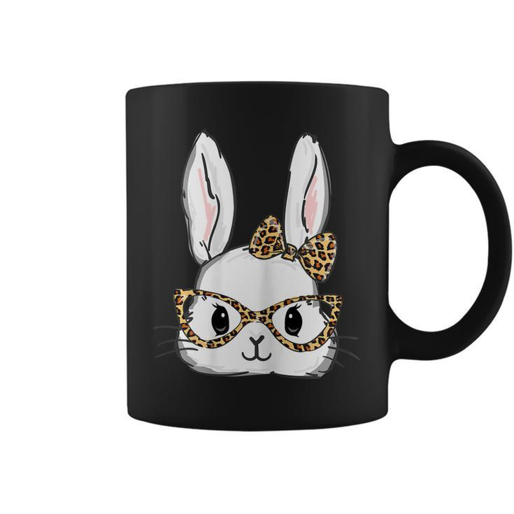 Womens Cute Bunny Face Leopard Glasses Headband Happy Easter Day  Coffee Mug