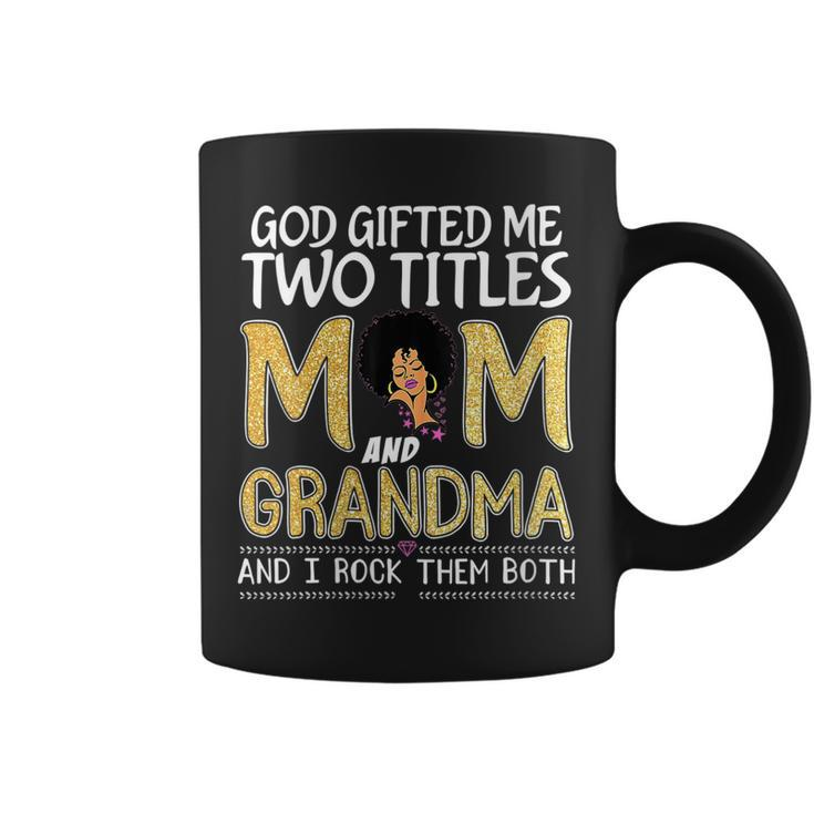 Womens God Gifted Me Two Titles Mom And Grandma Leopard Mothers Day  Coffee Mug