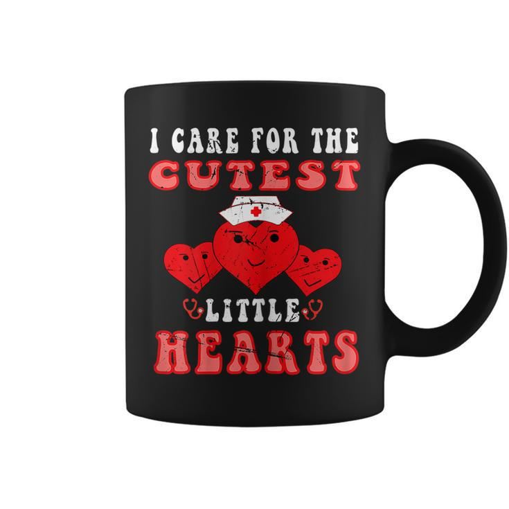 Womens I Care For The Cutest Little Hearts Groovy Nurse Valentines  Coffee Mug