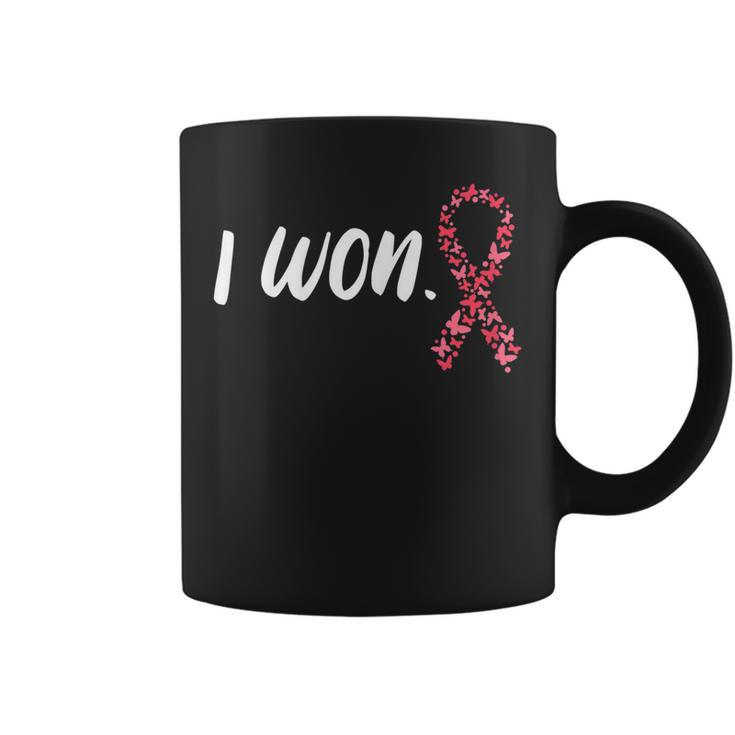 Womens I Won Breast Cancer Awareness Support Pink Ribbon Survivor  Coffee Mug