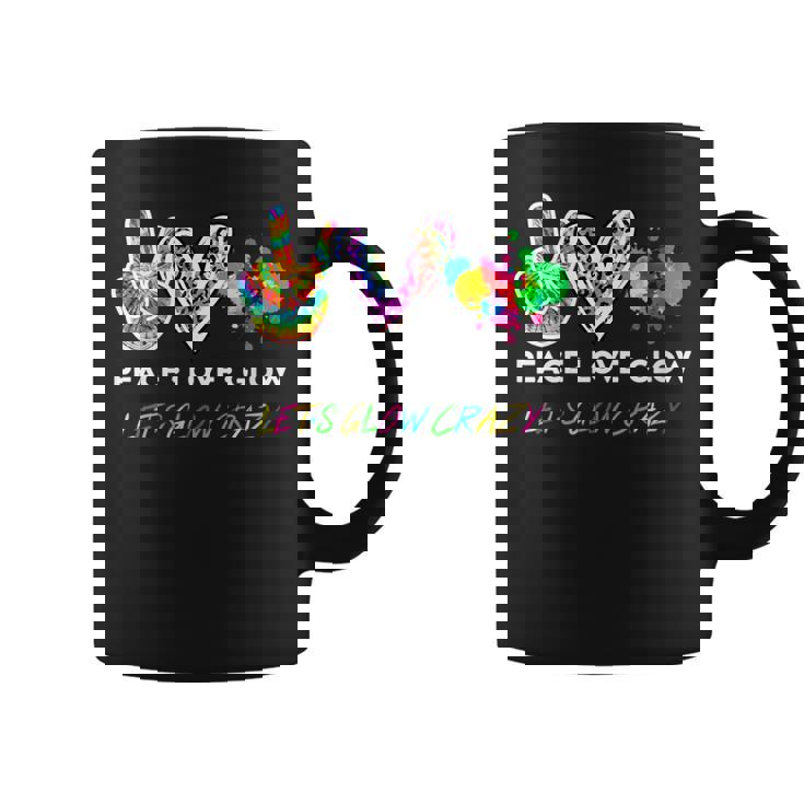 Womens Lets Glow Crazy Peace Love Glow Party Squad Halloween  Coffee Mug