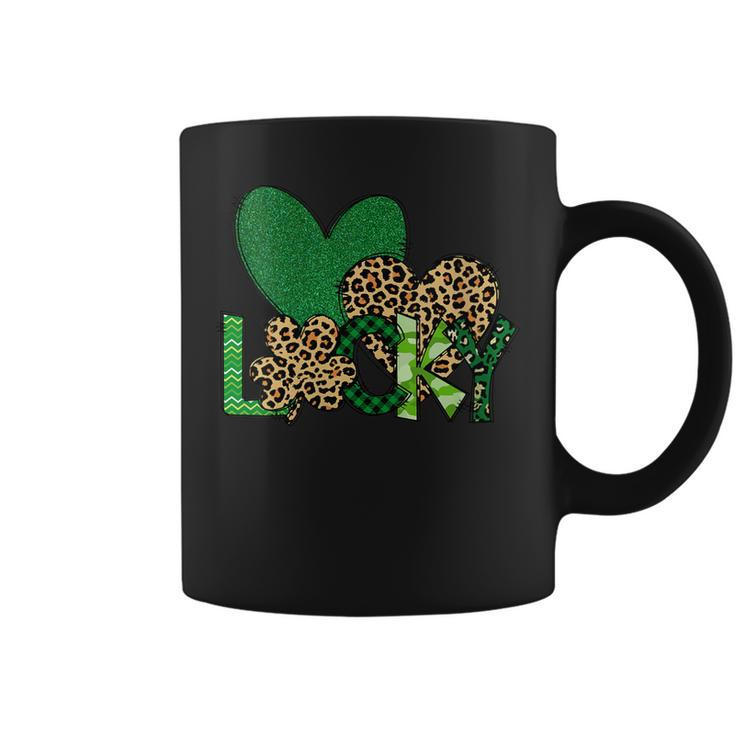 Womens Lucky Green Plaid Shamrock Leopard Heart St Patricks Day  Coffee Mug