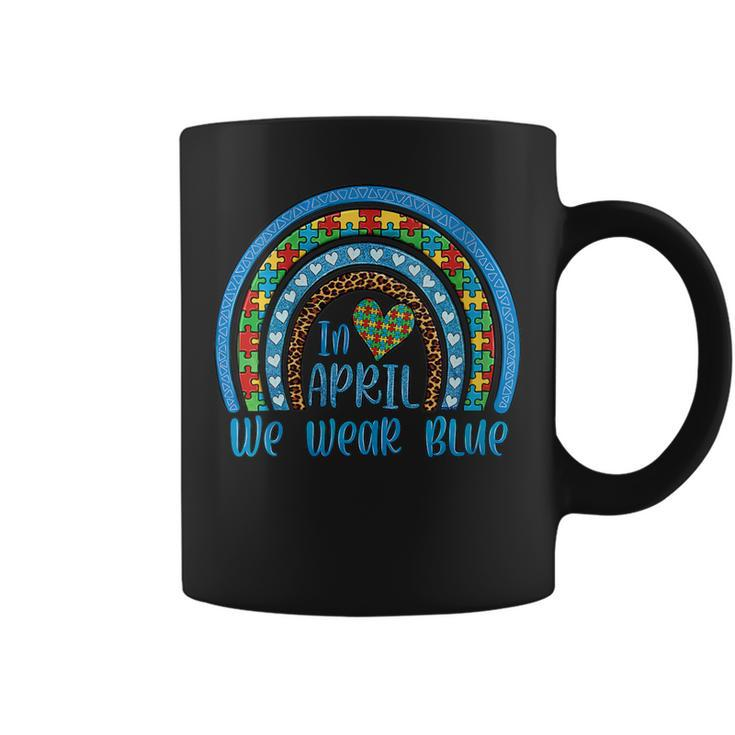 Womens Puzzle Rainbow In April We Wear Blue  Autism Awareness  Coffee Mug