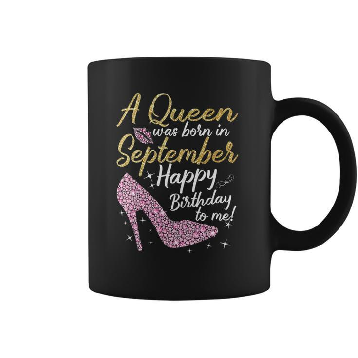Womens Queens Are Born In September Gift Funny September Birthday V-Neck Coffee Mug