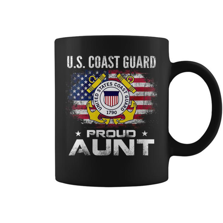 Womens US Coast Guard Proud Aunt With American Flag Gift Veteran  Coffee Mug
