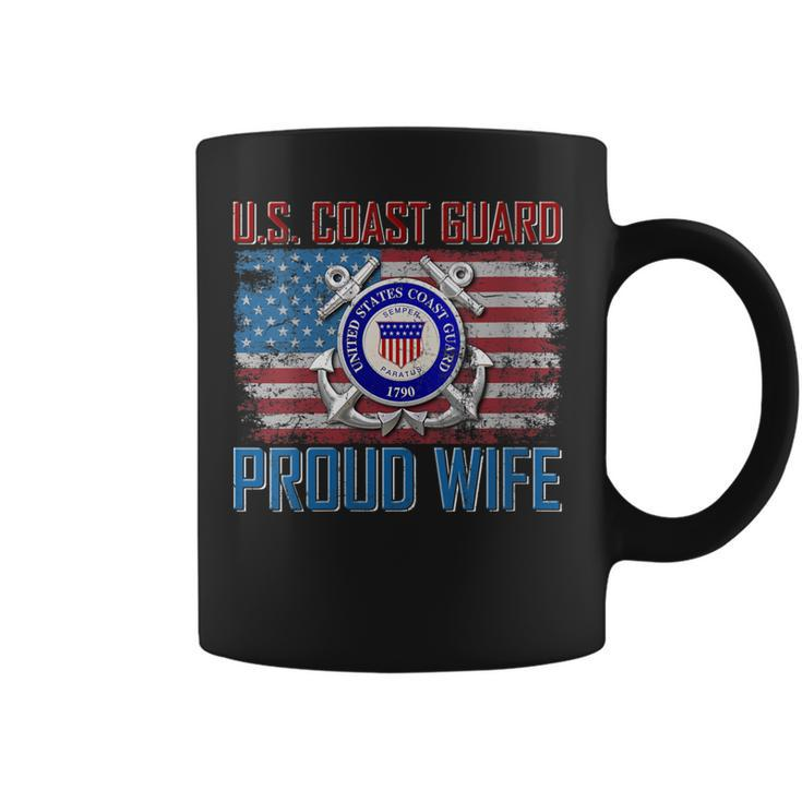 Womens US Coast Guard Proud Wife With American Flag Gift Veteran  Coffee Mug
