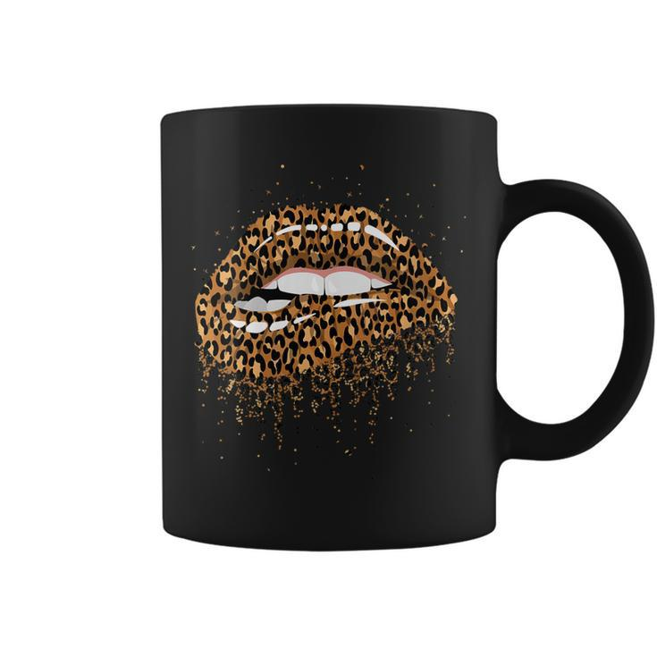 Womens Womens Cool Lips Bite Kiss Me Leopard Print  Coffee Mug