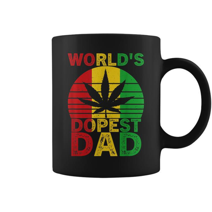 Worlds Dopest Dad Vintage Weed Leaf Cannabis Marijuana Coffee Mug