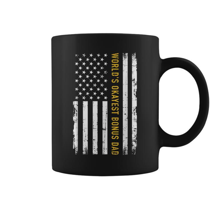 Worlds Okayest Bonus Dad Us American Vintage Flag  Coffee Mug