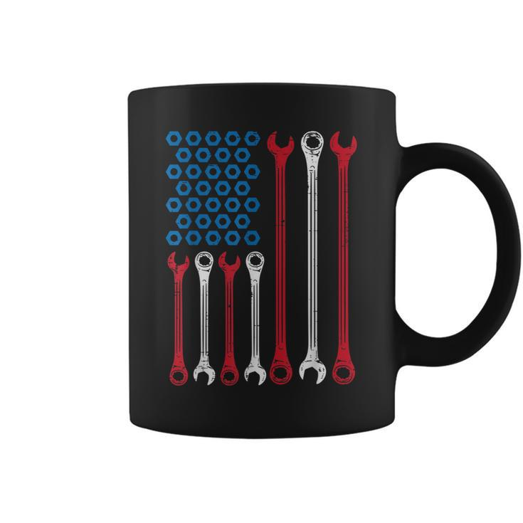 Wrench Flag Vintage Fathers Day Patriotic Mechanic Dad Men Coffee Mug