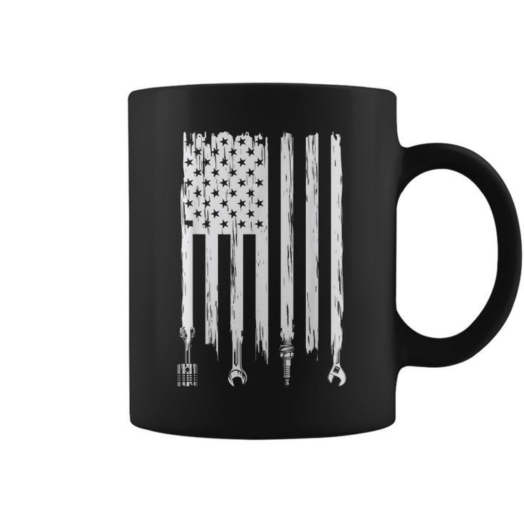 Wrench Piston American Flag Fathers Day Car Mechanic Garage Coffee Mug