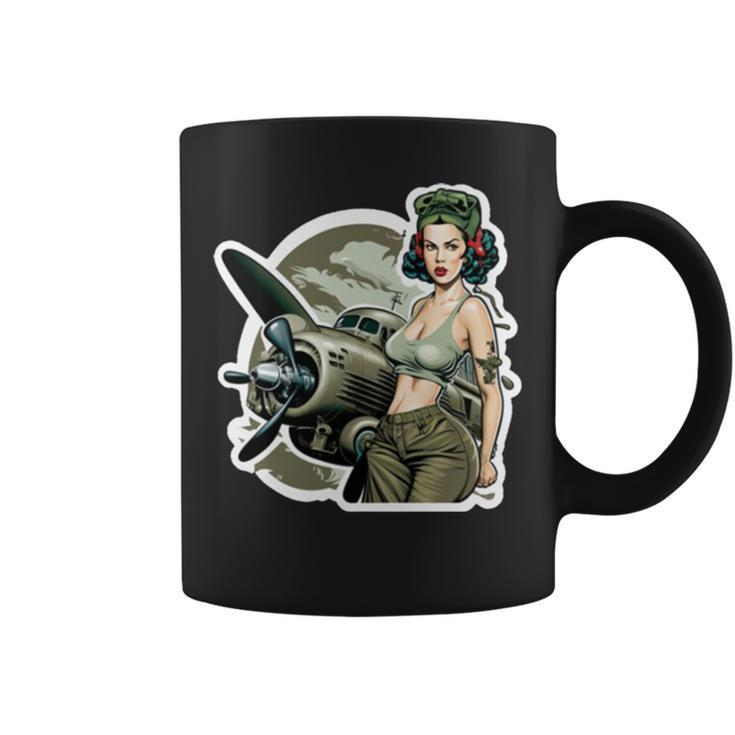 Wwii Military Aircraft Pinup Girl Coffee Mug