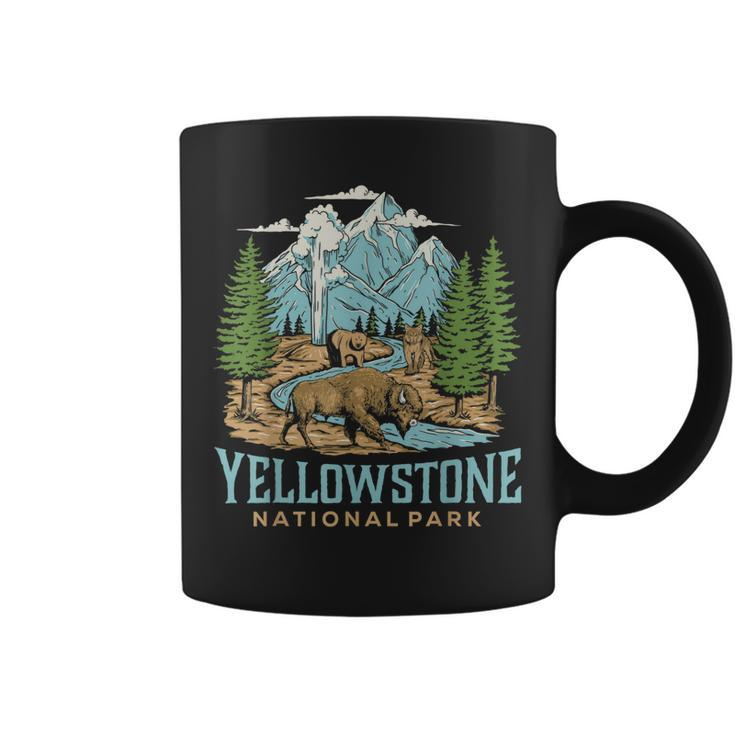 Yellowstone Us National Park Wolf Bison Bear Vintage Gift  Coffee Mug