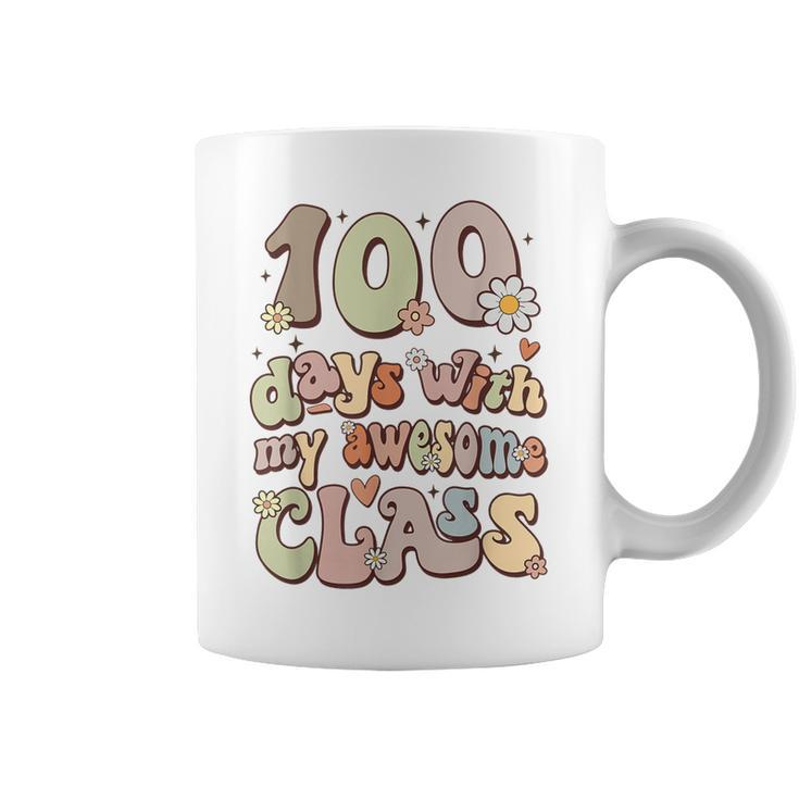 100 Days With My Awesome Class Retro Teacher Women Girls  Coffee Mug