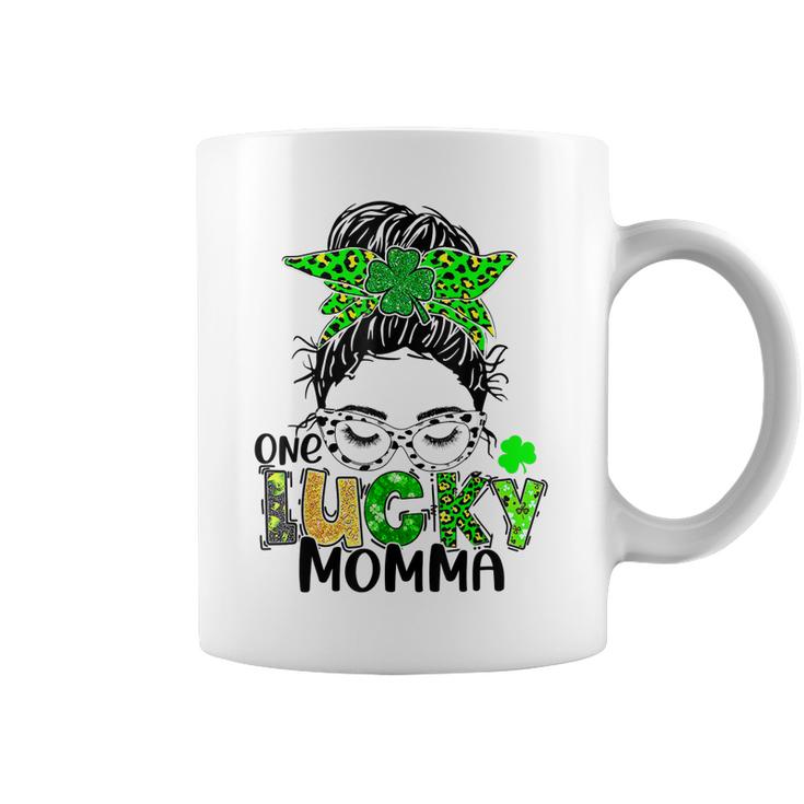 One Lucky Momma Messy Bun Mom Shamrock St Patricks Day  Coffee Mug
