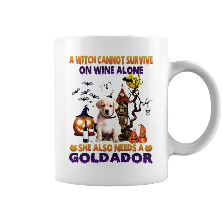 A Witch Cannot Survive On Wine Alone She Also Needs A Yellow Goldador Halloween Coffee Mug