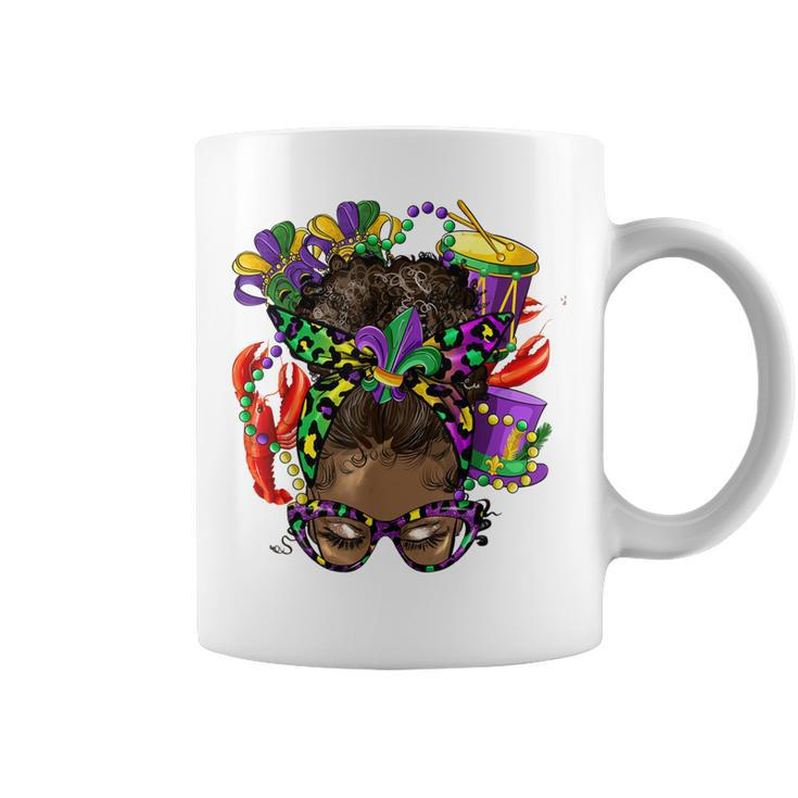Afro Messy Bun Mardi Gras Crawfish Beads Mardi Gras Lover  Coffee Mug