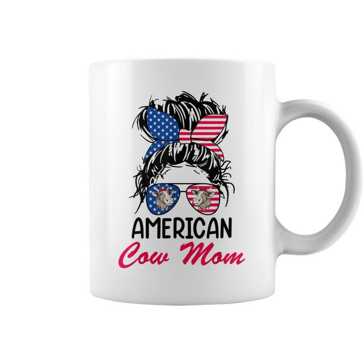 American Cow Mom Messy Hair In Bun Bandana Sunglasses Heifer  Coffee Mug