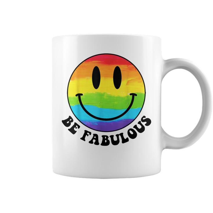 Be Gay Fabulous Groovy Rainbow Smile Face Lgbt Pride Month  Coffee Mug