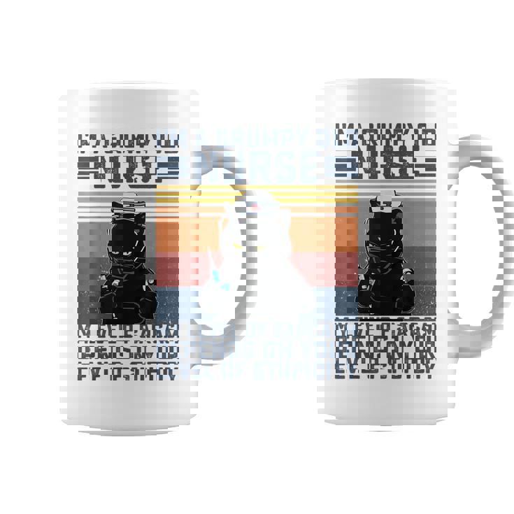 Black Cat Im A Grumpy Old Nurse My Level Of Sarcasm Nursing Coffee Mug