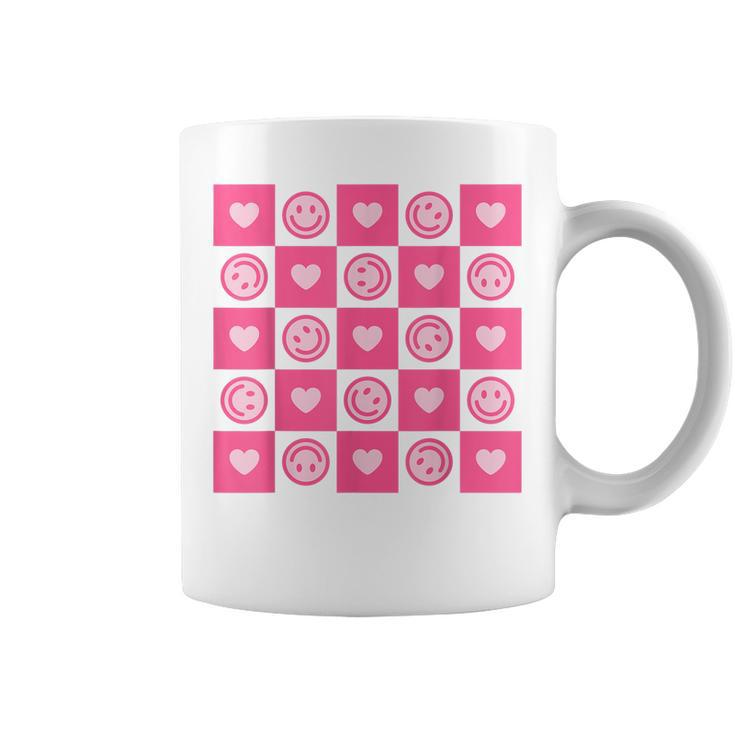 Checkered Smile Happy Face Checkerboard Indie Aesthetic Pink  Coffee Mug