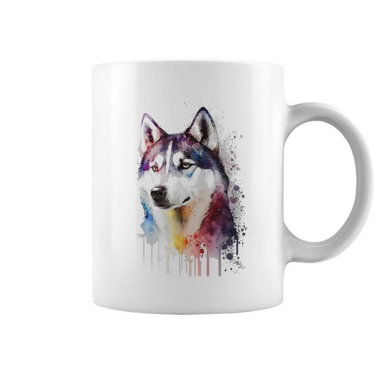 Colorful Siberian Husky Dog Lover Dad Mom Boy Girl Funny Coffee Mug