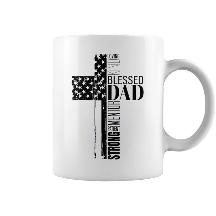 Cool Christian Blessed Dad Cross American Flag Fathers Day Coffee Mug