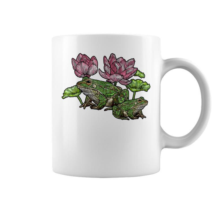 Cottagecore Aesthetic Embroidery Frogs Butterfly Frog Lover  Coffee Mug