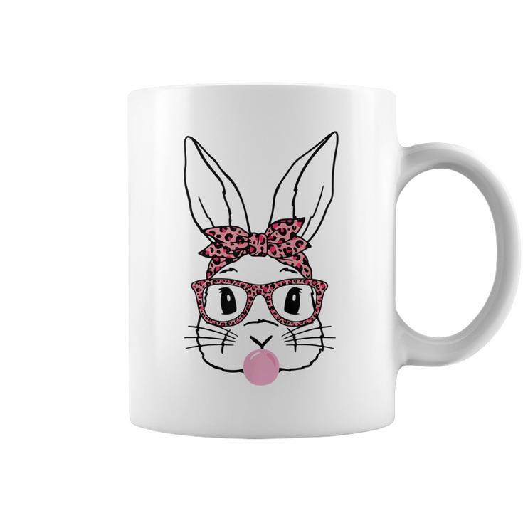 Cute Bunny Rabbit Face Leopard Glasses Girl Happy Easter Day  Coffee Mug