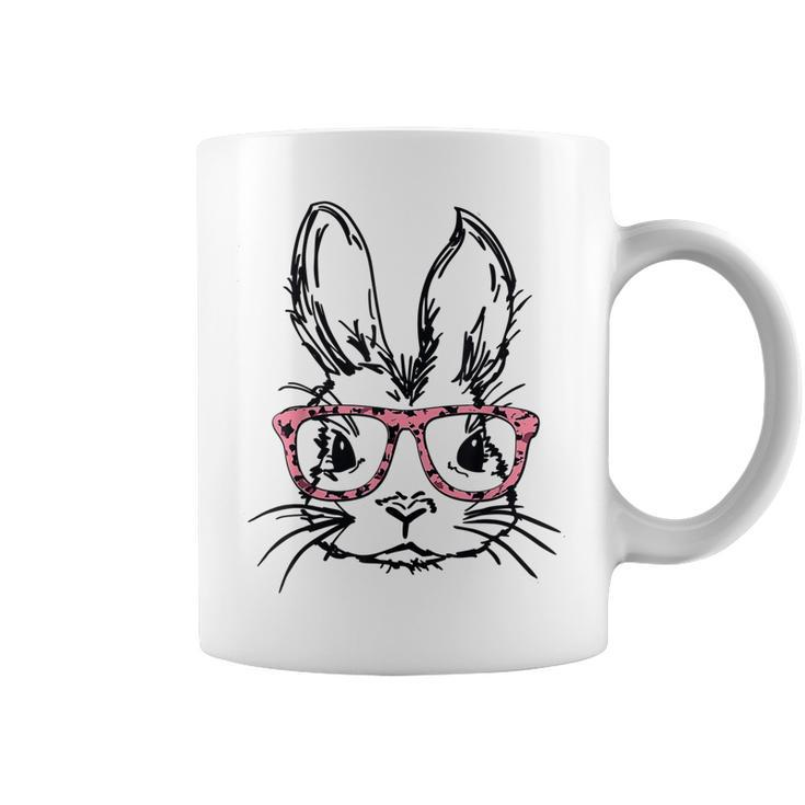 Cute Bunny With Glasses Leopard Print Easter Bunny Face  Coffee Mug