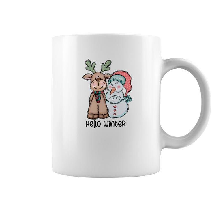 Cute Christmas Deer Snowman Hello Winter Coffee Mug