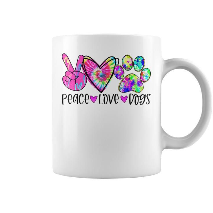 Dog Lovers Gifts Peace Love Dogs Tie Dye Puppy Paw Dog Mom  Coffee Mug