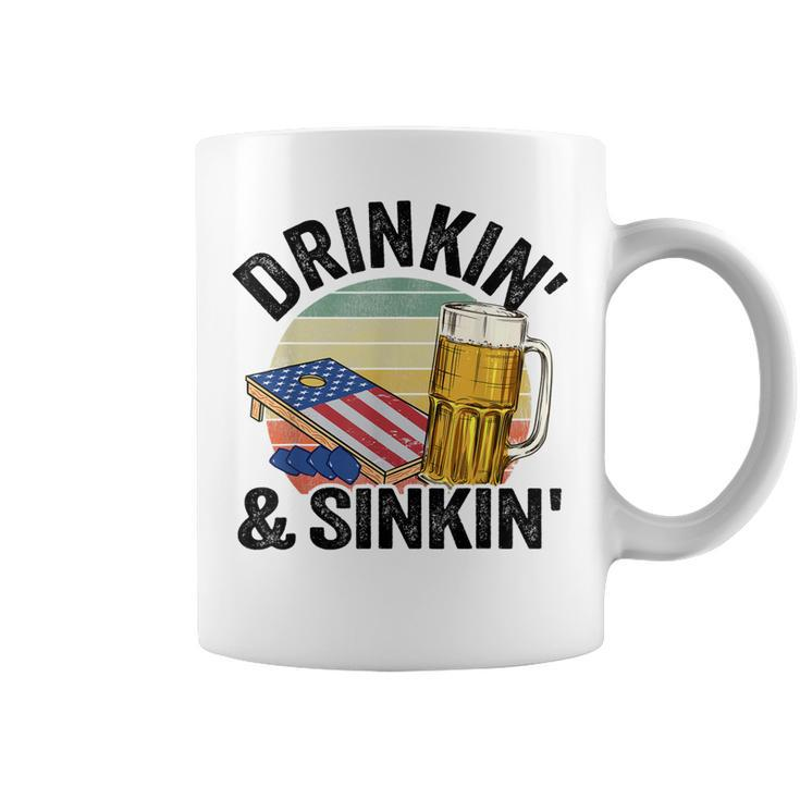 Drinkin & Sinkin Vintage American Flag Grandpa Cornhole Coffee Mug