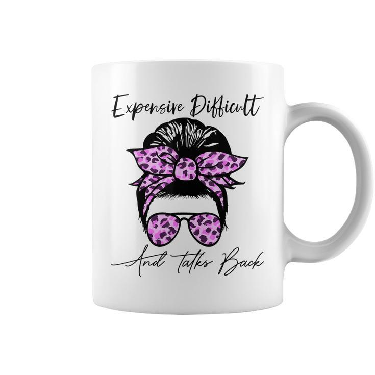Expensive Difficult And Talks Back Messy Bun Leopard Pattern  Coffee Mug