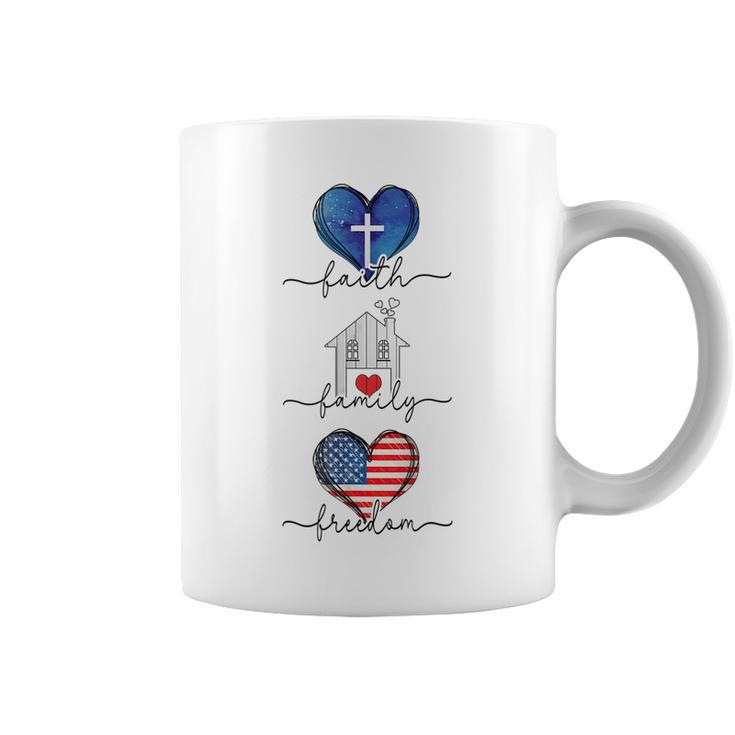 Faith Family Freedom Hearts - 4Th Of July Patriotic Flag  Coffee Mug