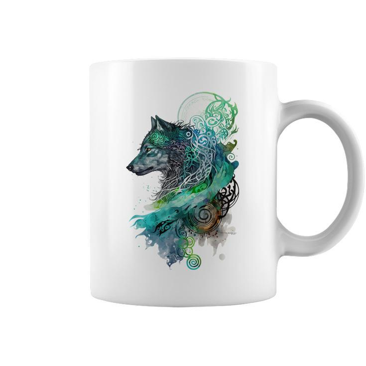 Fenrir Wolf Watercolor Viking Nordic Celtic Mythology Themed  Coffee Mug