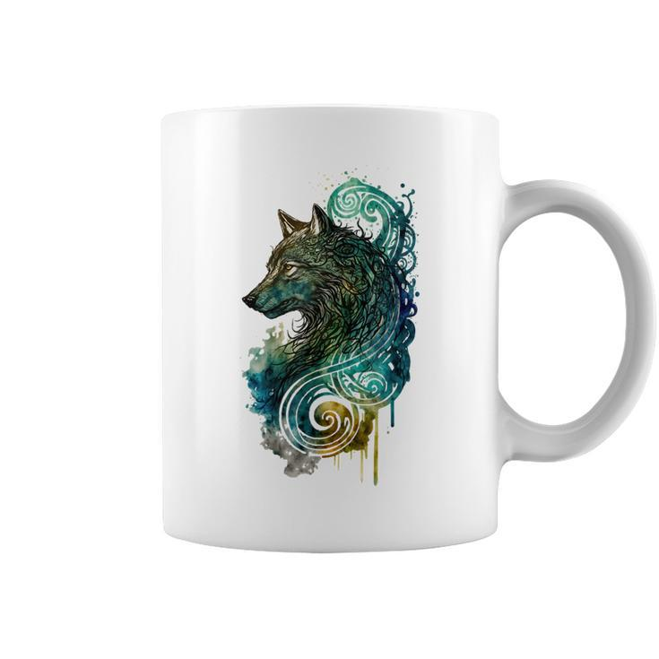 Fenrir Wolf Watercolor Viking Nordic Celtic Vikings Themed  Coffee Mug