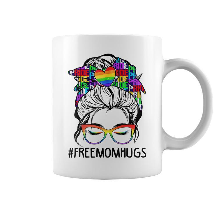 Free Mom Hugs Messy Bun Lgbt Pride Rainbow  Gift For Womens Coffee Mug